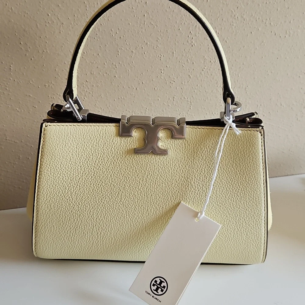 NWT Tory Burch Mini Eleanor Pebbled Satchel. Lemon Sugar. - Picture 1 of 11